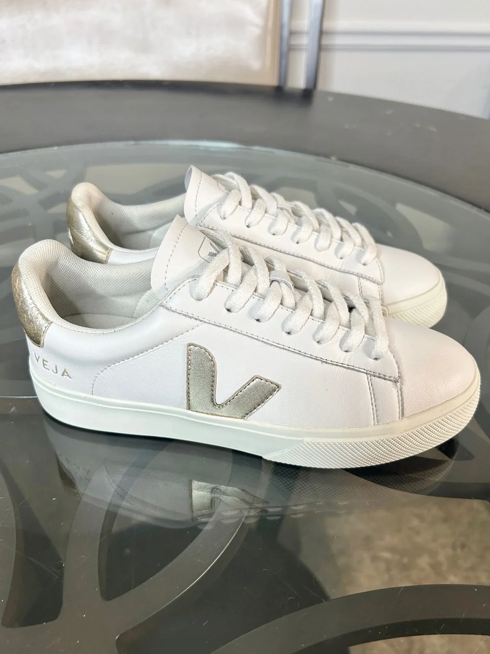 VEJA Esplar Leather White Gold Metallic Sneakers Women's Size 9 US (40 EU)